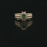 14k Yellow Gold Emerald and Diamond Halo Ladies Ring Size 6.25