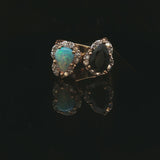 14k Yellow Gold Opal Green Tourmaline and Diamond Vintage Bypass Ring Size 6.5