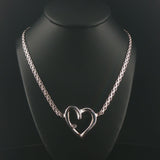 14k White Gold and Diamond Bismark Link Heart Pendant Necklace Italy 19"