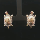 14k Yellow White and Rose Gold 14g Ruby Eye Turtle Stud Earrings