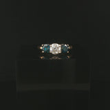 14k Yellow and White Gold 1.85cttw Three White and Blue Diamond Ring Size 6