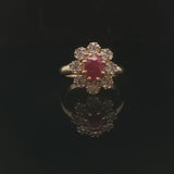 Effy 14k Yellow Gold Ruby and Diamond Halo Floral Ring Size 7.5