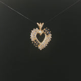 14k Yellow Gold Sapphire and 0.60cttw Diamond Vintage Heart Pendant 1"