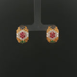 14k Yellow Gold Sapphire Ruby Emerald and Diamond Huggie Earrings