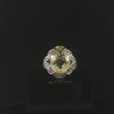 LeVian 14k White Gold Peridot Tsavorite and Diamond Large Ring Size 7.25
