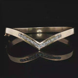 14k Yellow Gold and 1.5cttw Diamond Heavy Solid 32.6g V Bangle Bracelet 7.25"