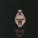 14k Yellow Gold Amethyst and Diamond Ladies Large Vintage Ring Size 6