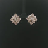 18k White Gold and 1.80cttw Diamond Heavy Floral Stud Earrings 1"