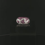 18k White Gold Pink Sapphire and Diamond Heart Band Ring Size 6.25