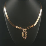 14k Yellow Gold Sapphire and Diamond Herringbone Station Pendant Necklace 16"