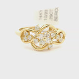Brand New 14k Yellow Gold and Diamond Ladies Floral Ring Size 7