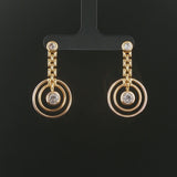 14k Yellow Gold and 1.40cttw Diamond Circle Drop Dangle Earrings 1.5"