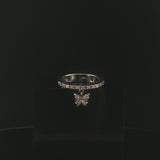 18k White Gold and 0.15cttw Diamond Butterfly Charm Band Ring Italy Size 7.5