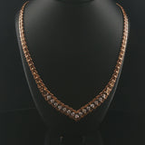 14k Yellow Gold and 0.50cttw Diamond Vintage Beaded Bar Link V Necklace 16"