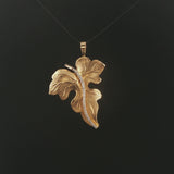 14k Yellow Gold 0.20cttw Diamond Vintage Leaf Pendant 1.65"