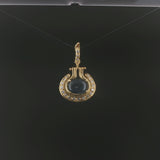 18k Yellow Gold 4.15ct Cabochon Sapphire and Diamond Vintage Pendant 1.3"