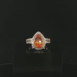 18k White Gold 2.38ct Pear Cut Citrine and Diamond Halo Ring Size 7