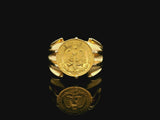 14k Yellow Gold and .900 Mexican Dos Peso Coin Ring Size 9