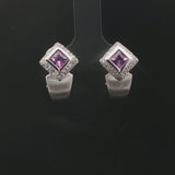 18k White Gold Amethyst and Diamond 6g Huggie Earrings