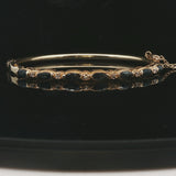 14k Yellow Gold Blue Sapphire and Diamond 10.7g Vintage Bangle Bracelet 6.5"