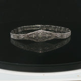 14k White Gold and Diamond Vintage Intricate Filigree Bracelet 7.25"