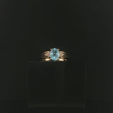 14k Yellow Gold Blue Topaz and Diamond Ladies Ring Size 9.25