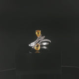 Salavetti 18k White Gold Yellow Sapphire and Diamond Bypass Ring Size 7.25