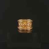 18k Yellow Gold and Diamond Wide Vintage Heavy Band Ring Size 7