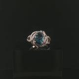 14k White Gold London Blue Topaz and Diamond Ring Size 7