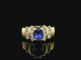 14k Yellow Gold Tanzanite and Diamond Ladies Ring Size 7