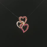14k Yellow Gold Morganite Pink Sapphire and Diamond Three Heart Pendant 1"