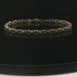 14k Yellow Gold Emerald and Diamond Ladies Link Bracelet 7"