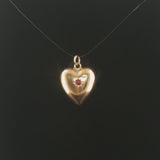 18k Yellow Gold and Ruby Vintage Puffed Heart Charm Pendant