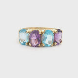 14k Yellow Gold Ladies Four Stone Amethyst and Topaz Ring Size 6.75