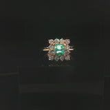 18k Yellow Gold 0.88ct Emerald and 0.62cttw Diamond Halo Ring Size 4.75