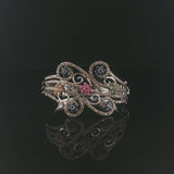 18k White Gold Sapphires and 3cttw Diamonds Heavy 36.5g Bangle Bracelet 6.5"