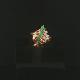 14k Yellow Gold Emerald and Diamond Ladies Floral Ring Size 8