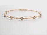 Brand New 14k Rose Gold and Diamond Clover Station Flex Bangle Bracelet 7"