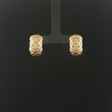 14k Yellow Gold and Diamond Brushed Finish Vintage Huggie Earrings