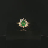 14k Yellow Gold Emerald and 0.30cttw Diamond Halo Ladies Ring Size 6.75