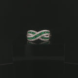 14k White Gold Emerald and 0.40cttw Diamond Crossover Band Ring Size 8