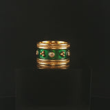 18k Yellow Gold Green Enamel and Diamond Vintage Solid Band Ring Size 6.5