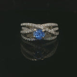 18k White Gold Ceylon Sapphire and 1cttw Diamond Crossover Band Ring Size 8.5