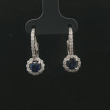 14k White Gold Blue Sapphire and 0.45cttw Vintage Lever Back Drop Earrings