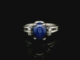 14k White Gold Blue Star Sapphire and Diamond Ring Size 9