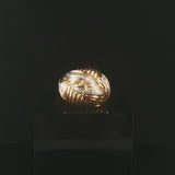 14k Yellow and White Gold Diamond Solid Heavy Vintage Domed Bombe Ring Size 7