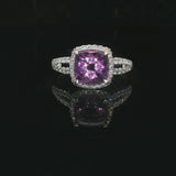 14k White Gold Amethyst and 0.38cttw Diamond Halo Ring Size 7.75