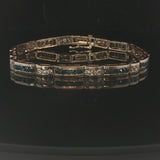 14k Yellow Gold and 4.5cttw Blue and White Diamond Bar Link Bracelet 7.25"