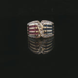 14k Yellow Gold Ruby Sapphire and Diamond Ladies Ring Size 3.75