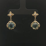 18k Yellow Gold Topaz and Diamond Vintage Drop Dangle Earrings 1.1"